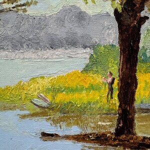 Neutral landscape oil on panel small nature wonderf wall decor collage gallery r